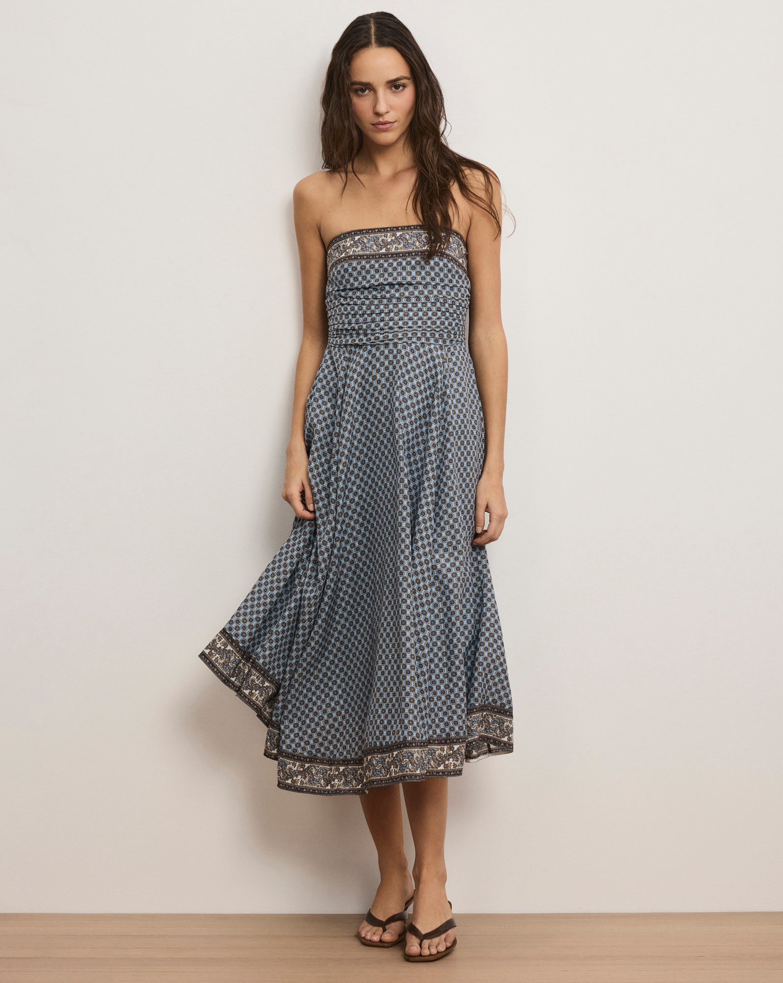 Veronica Beard Lana Scarf-Print Midi Dress - Blue Jay Multi