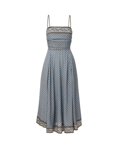 Veronica Beard Lana Scarf-Print Midi Dress - Blue Jay Multi