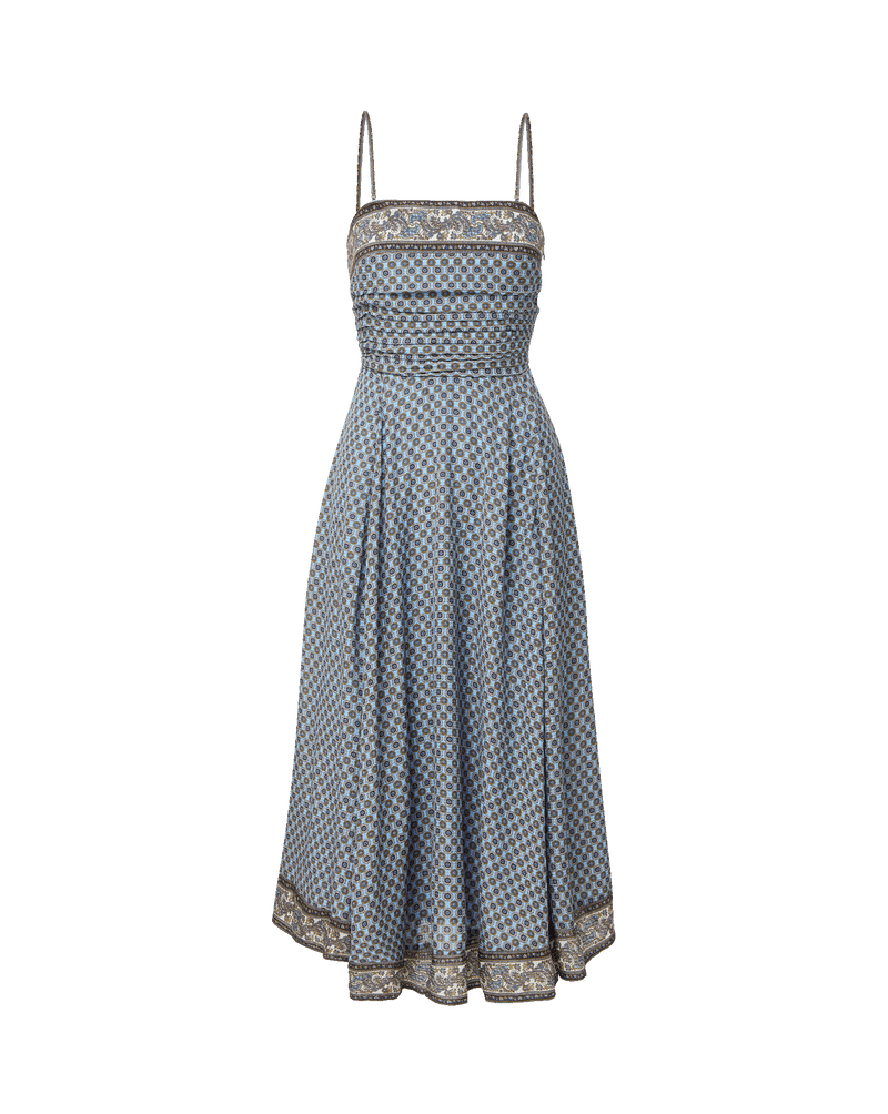 Veronica Beard Lana Scarf-Print Midi Dress - Blue Jay Multi