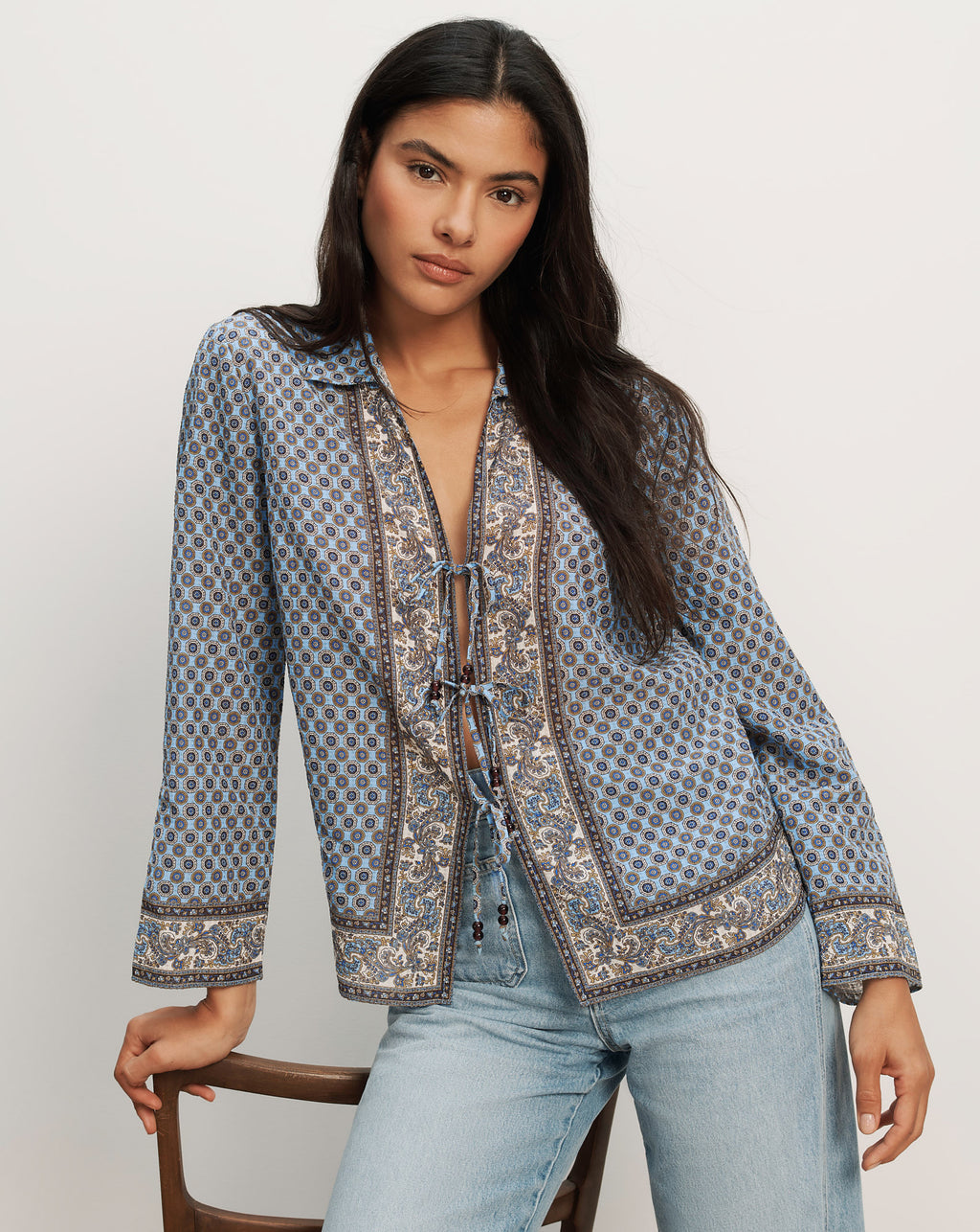 Veronica Beard Eva Scarf-Print Blouse - Blue Jay Multi