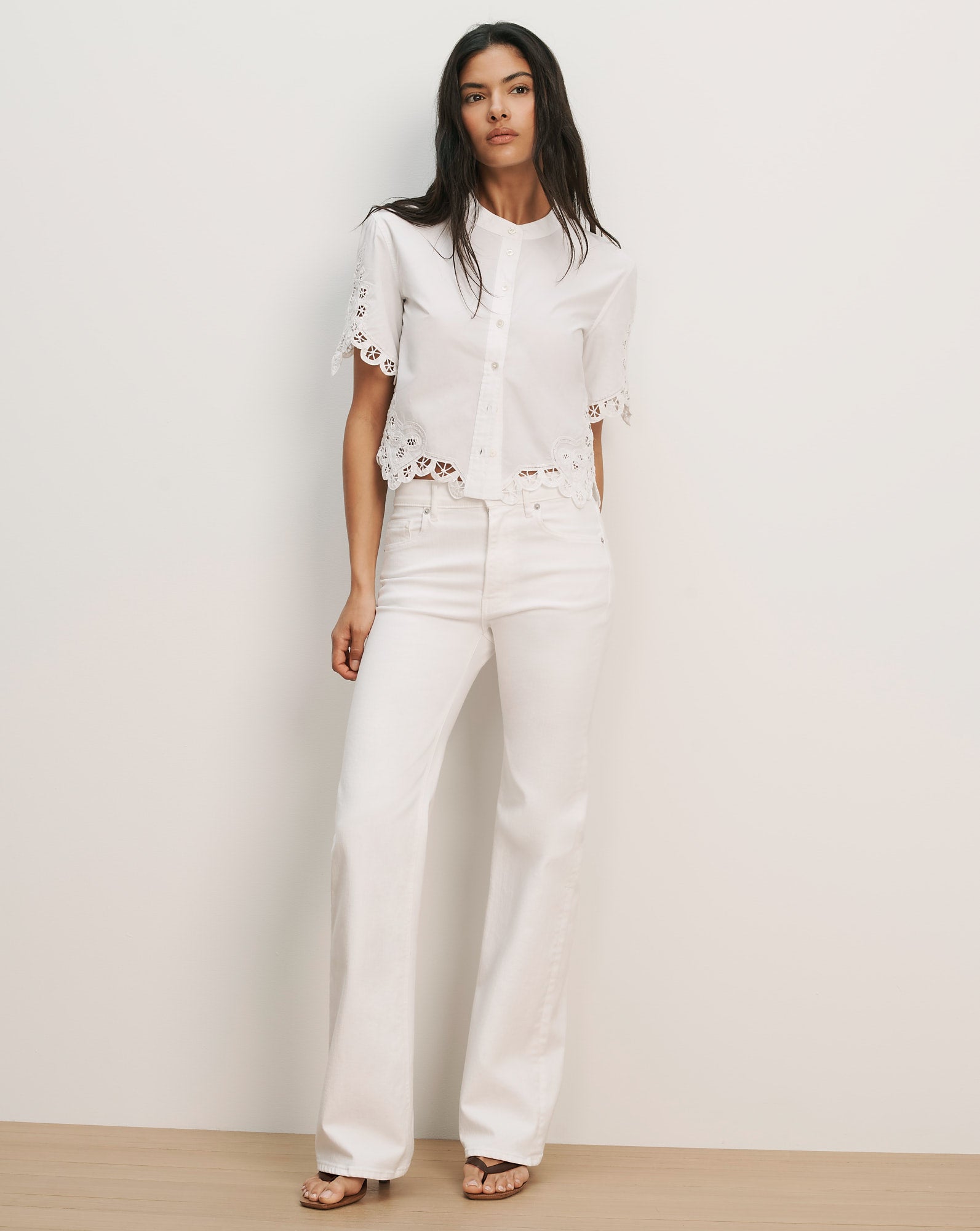 Aleck Lace Button-Down Shirt in White | Veronica Beard CA