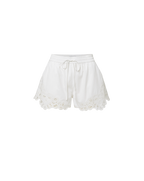 Veronica Beard White cotton shorts with a drawstring waist and scalloped lace trim.
