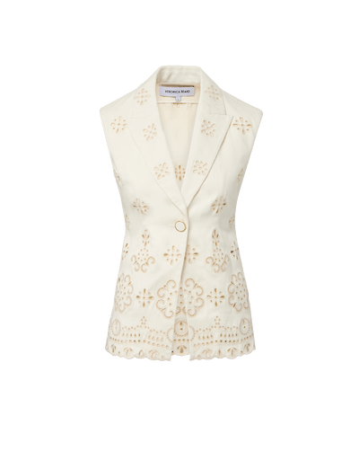Veronica Beard Townes Eyelet Vest - Dove White