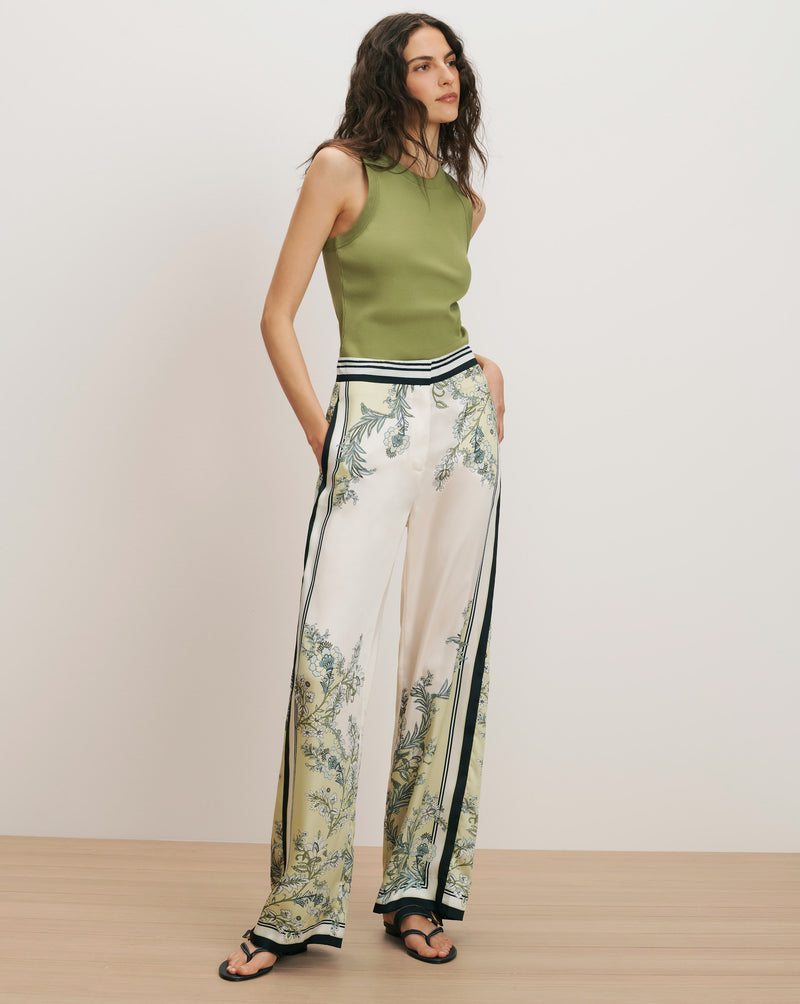Veronica Beard Grigore Wide-Leg Pant - Light Pistachio Multi