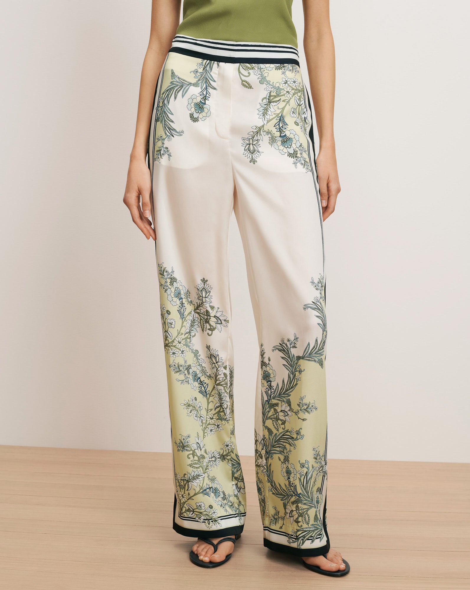 Veronica Beard Grigore Wide-Leg Pant - Light Pistachio Multi