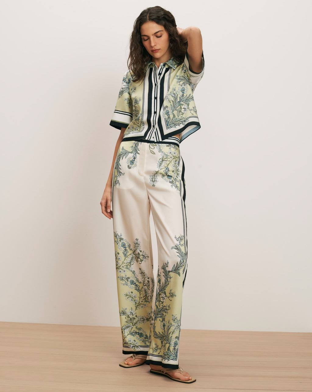Veronica Beard Spruce Button-Down Shirt - Light Pistachio Multi