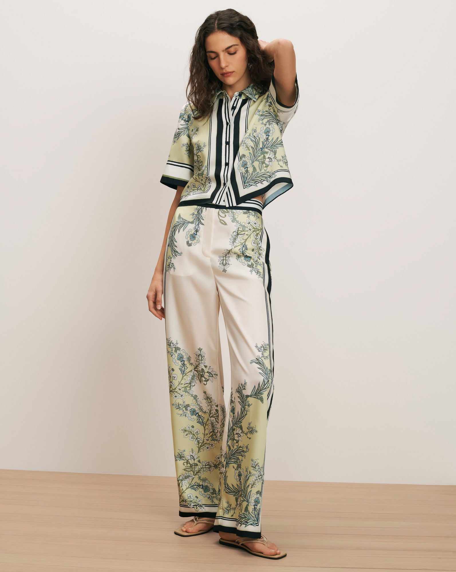 Veronica Beard Spruce Button-Down Shirt - Light Pistachio Multi