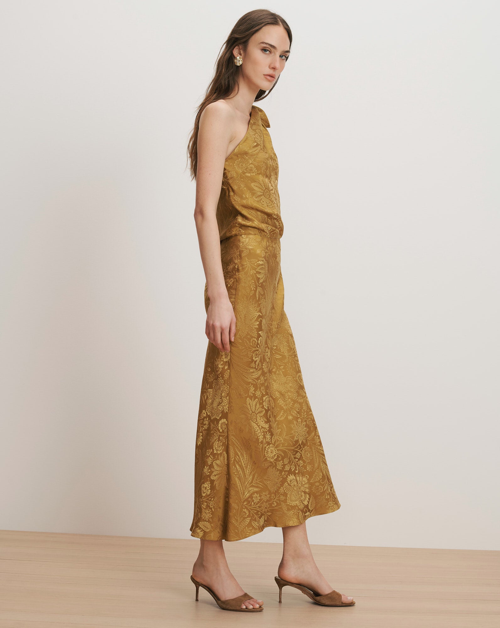 Veronica Beard Grycen One-Shoulder Midi Dress - Gold Ochre