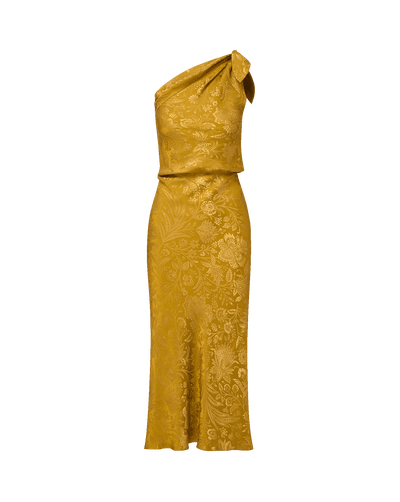 Veronica Beard Grycen One-Shoulder Midi Dress - Gold Ochre