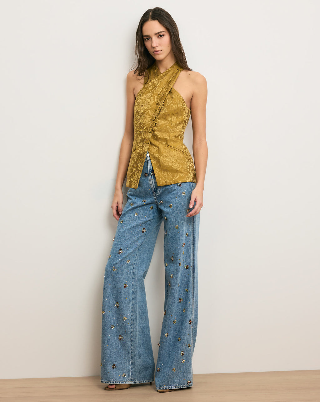 Veronica Beard Pacey Halter Top - Gold Ochre