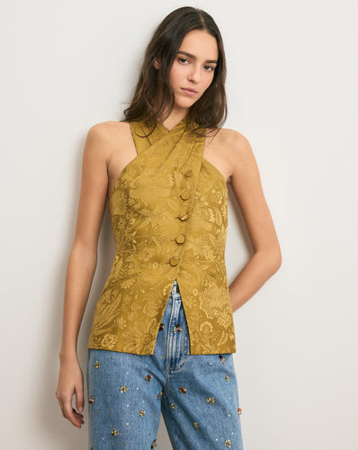 Veronica Beard Pacey Halter Top - Gold Ochre