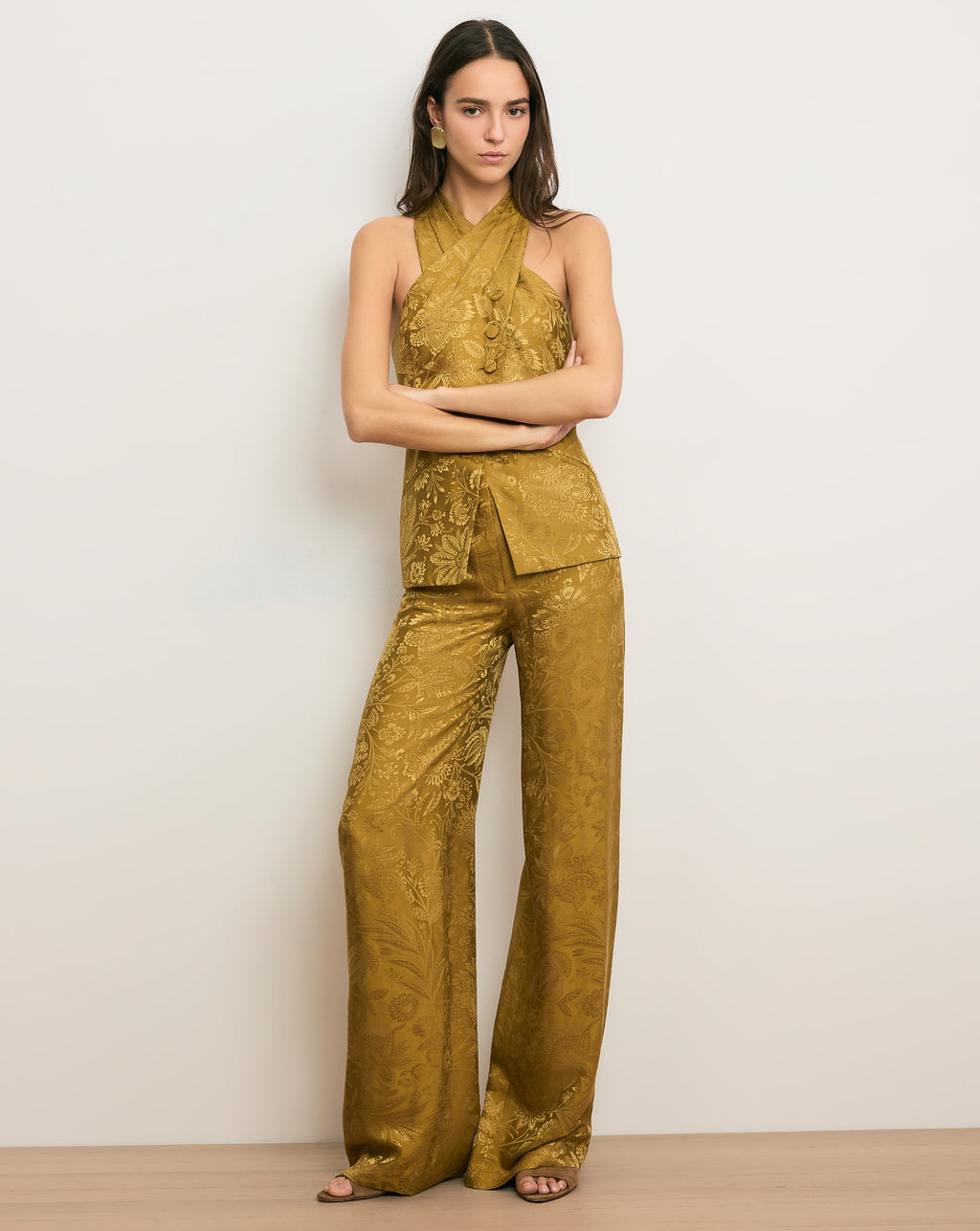 Veronica Beard Pacey Halter Top - Gold Ochre