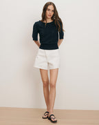 Veronica Beard Rhennan Pointelle Knit Top - Navy