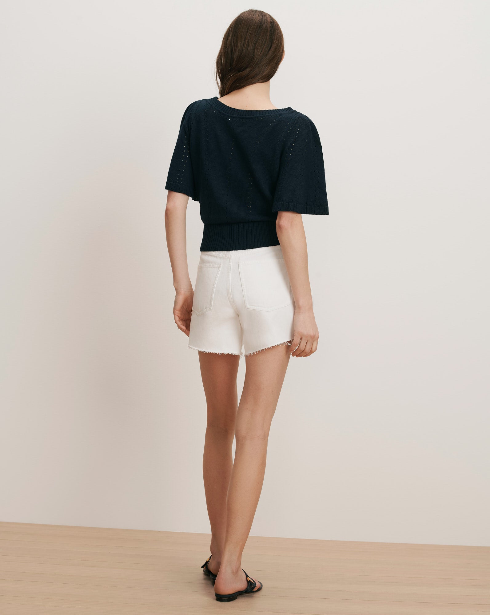 Veronica Beard Rhennan Pointelle Knit Top - Navy