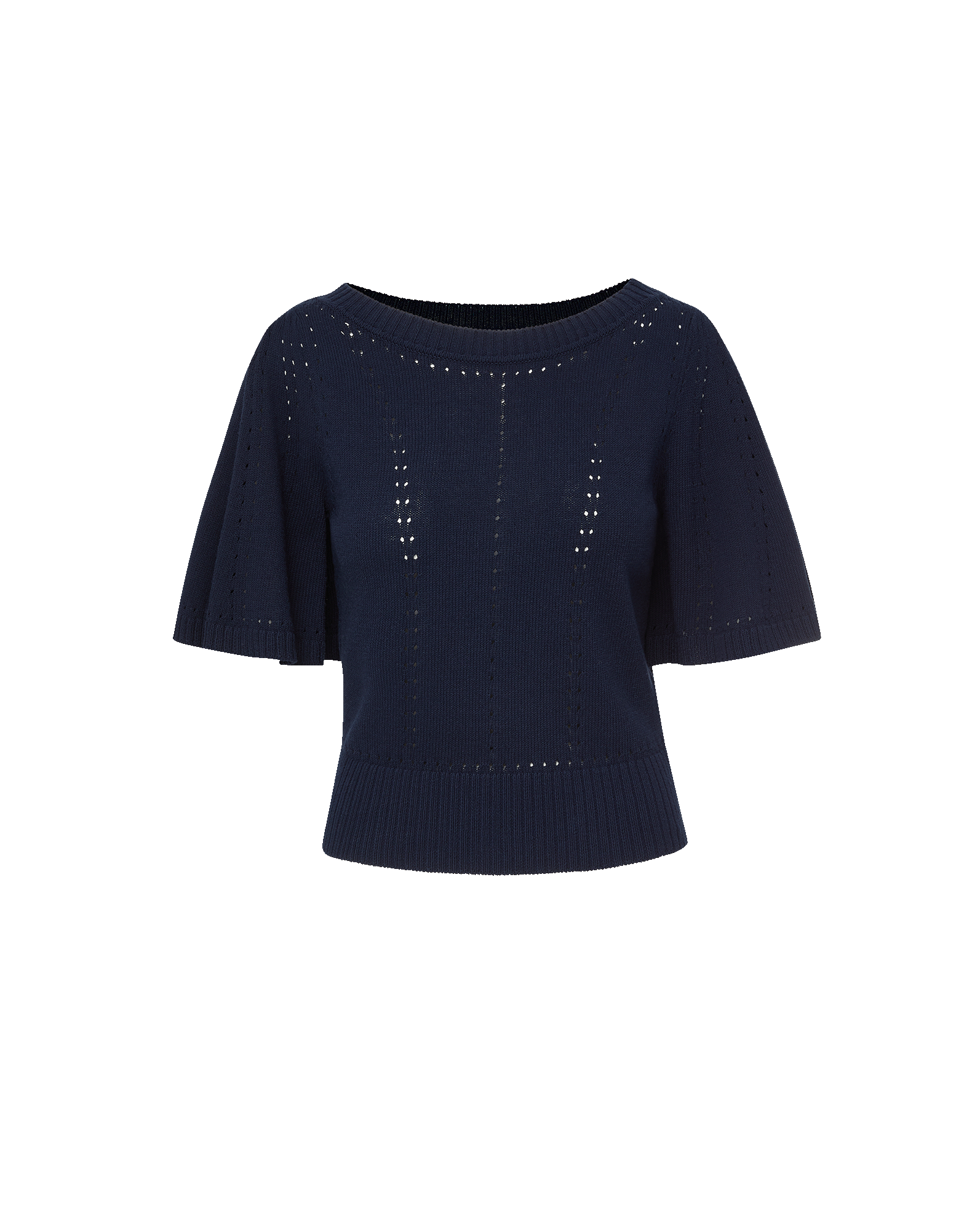 Veronica Beard Rhennan Pointelle Knit Top Navy