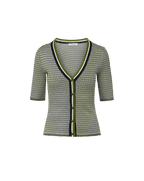 Veronica Beard Calliope Knit Button-Front Top Navy/Cactus/Off-White