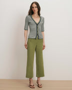 Veronica Beard Calliope Knit Button-Front Top - Navy/Cactus/Off-White