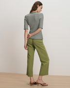 Veronica Beard Calliope Knit Button-Front Top - Navy/Cactus/Off-White