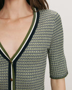 Veronica Beard Calliope Knit Button-Front Top - Navy/Cactus/Off-White