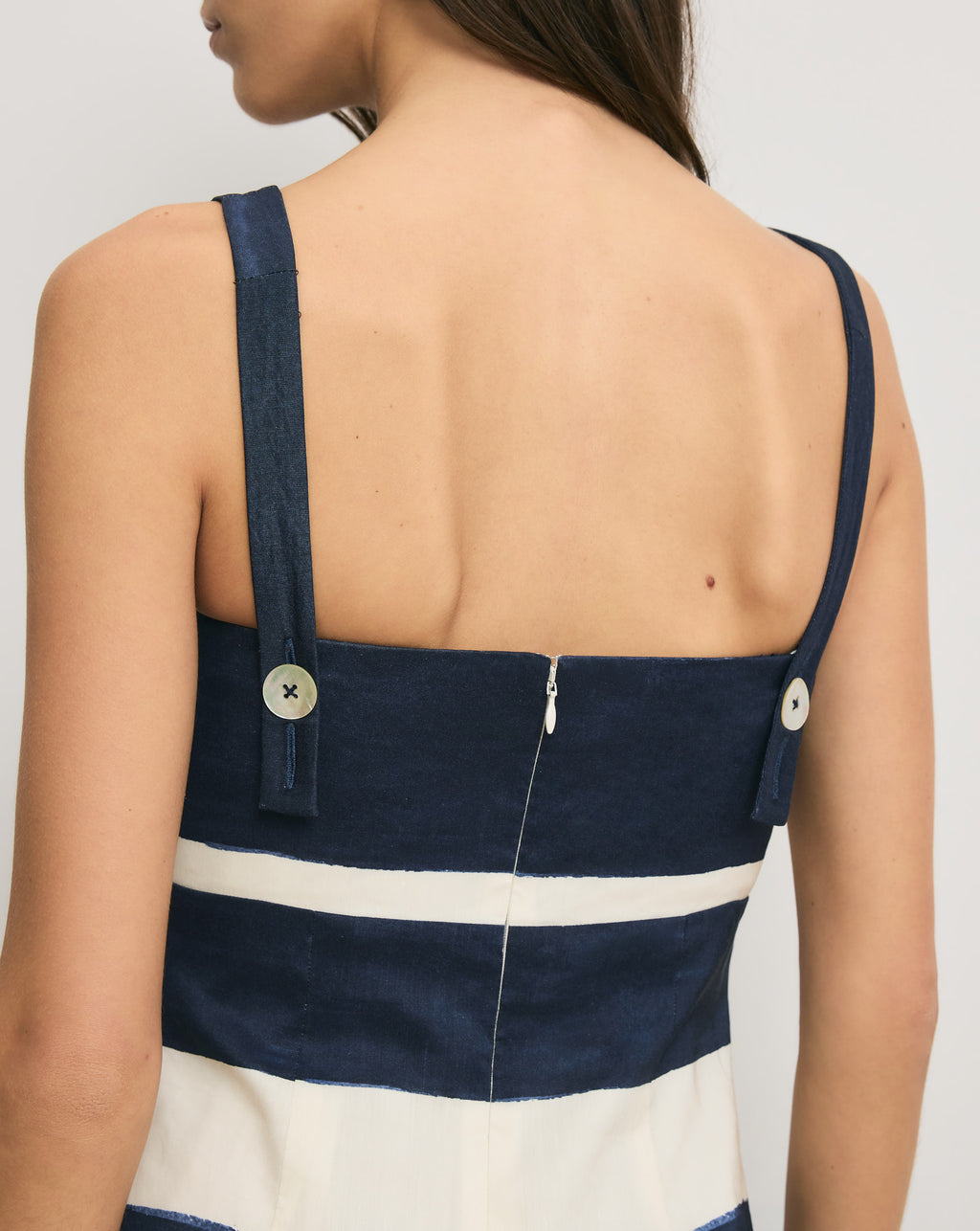 Veronica Beard Ella Striped Linen Midi Dress - Navy/Dove White