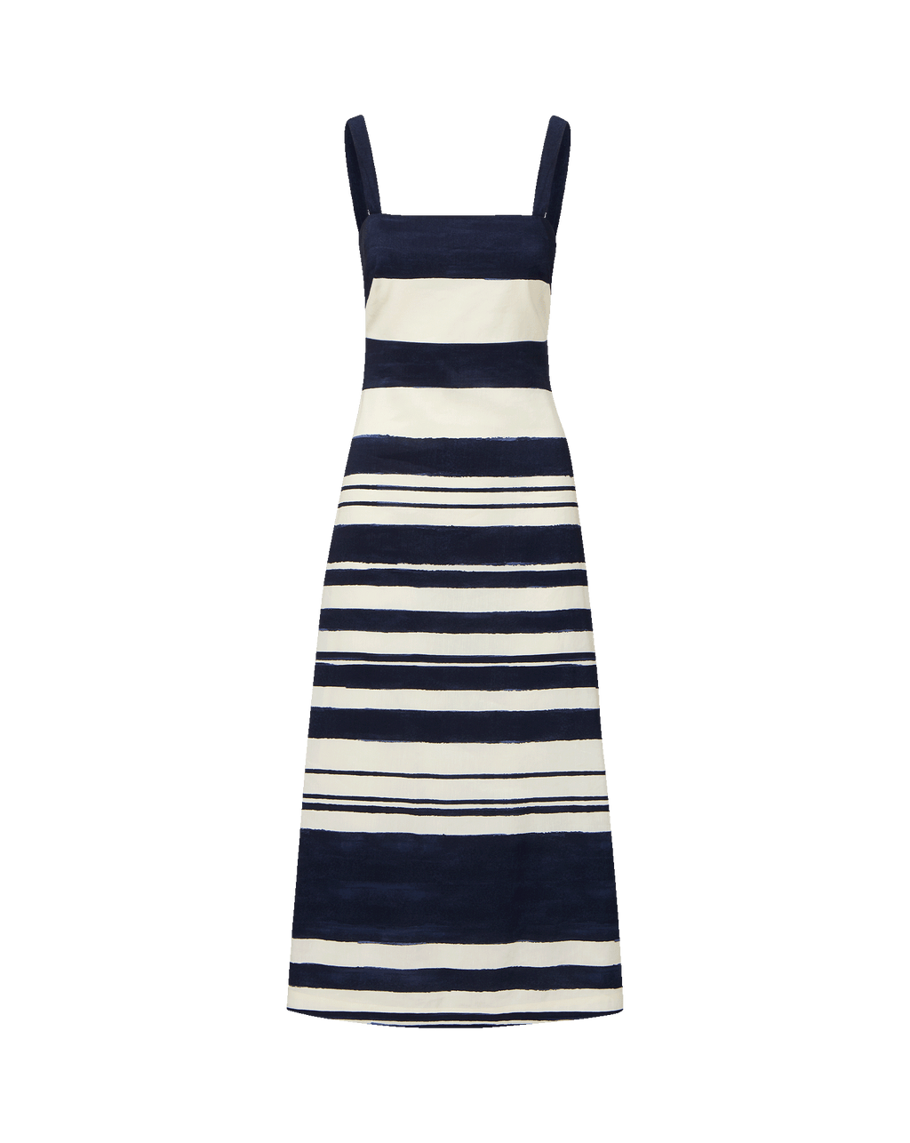Veronica Beard Ella Striped Linen Midi Dress - Navy/Dove White