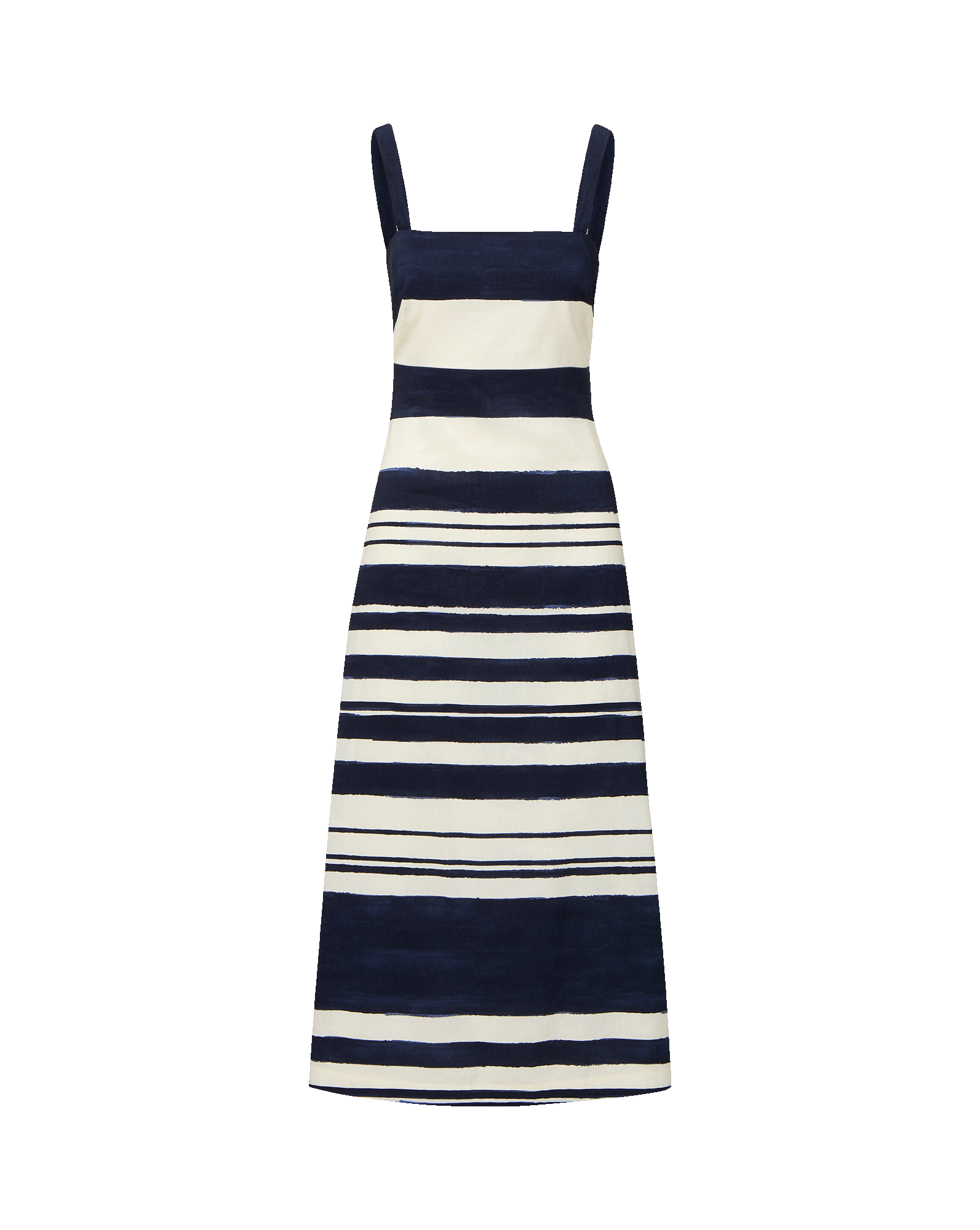 Veronica Beard Ella Striped Linen Midi Dress - Navy/Dove White