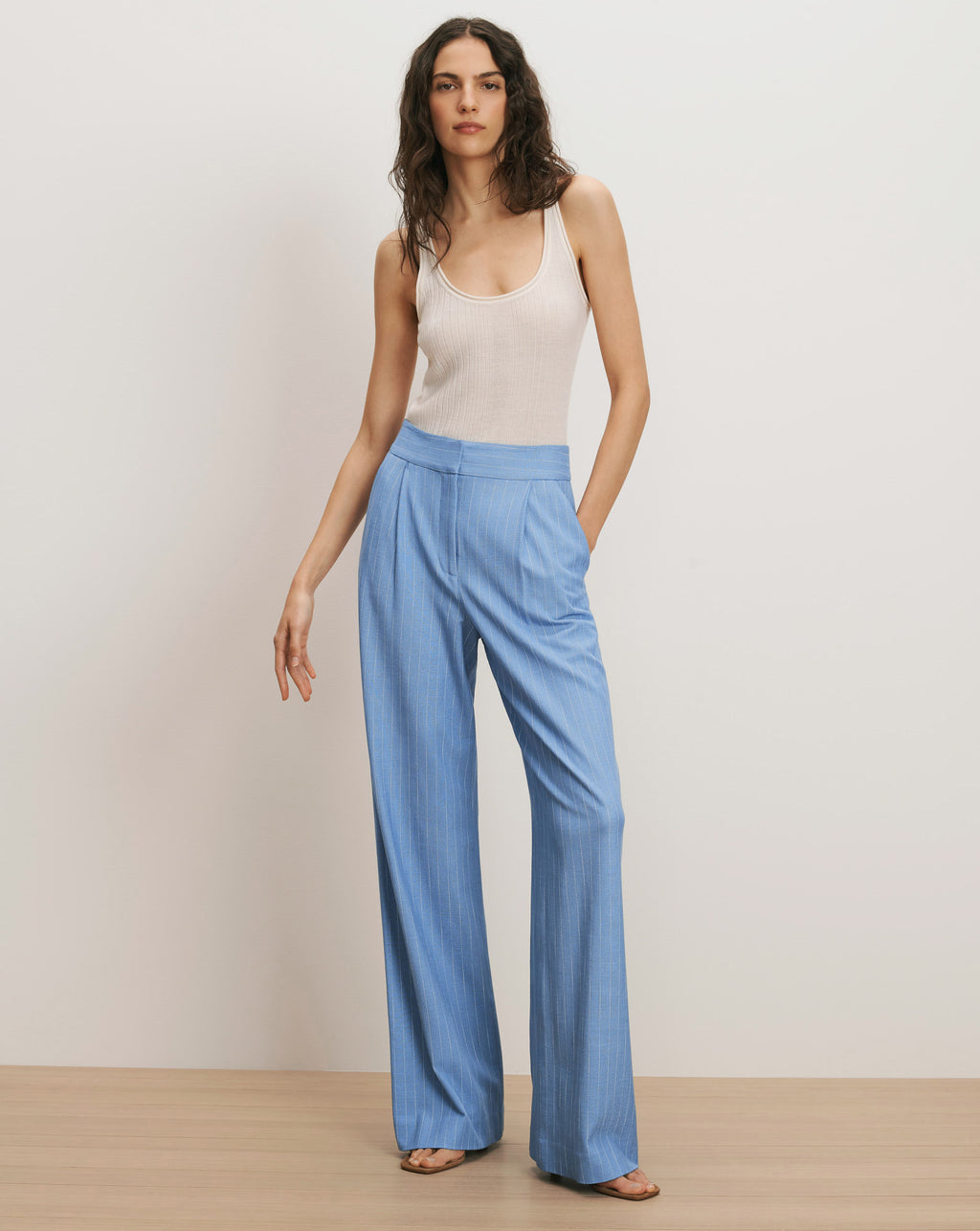 Veronica Beard Heyser Wide-Leg Pant - Blue Jay/Dove White