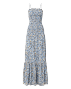 Veronica Beard Light blue floral print maxi dress with spaghetti straps and a smocked bodice.