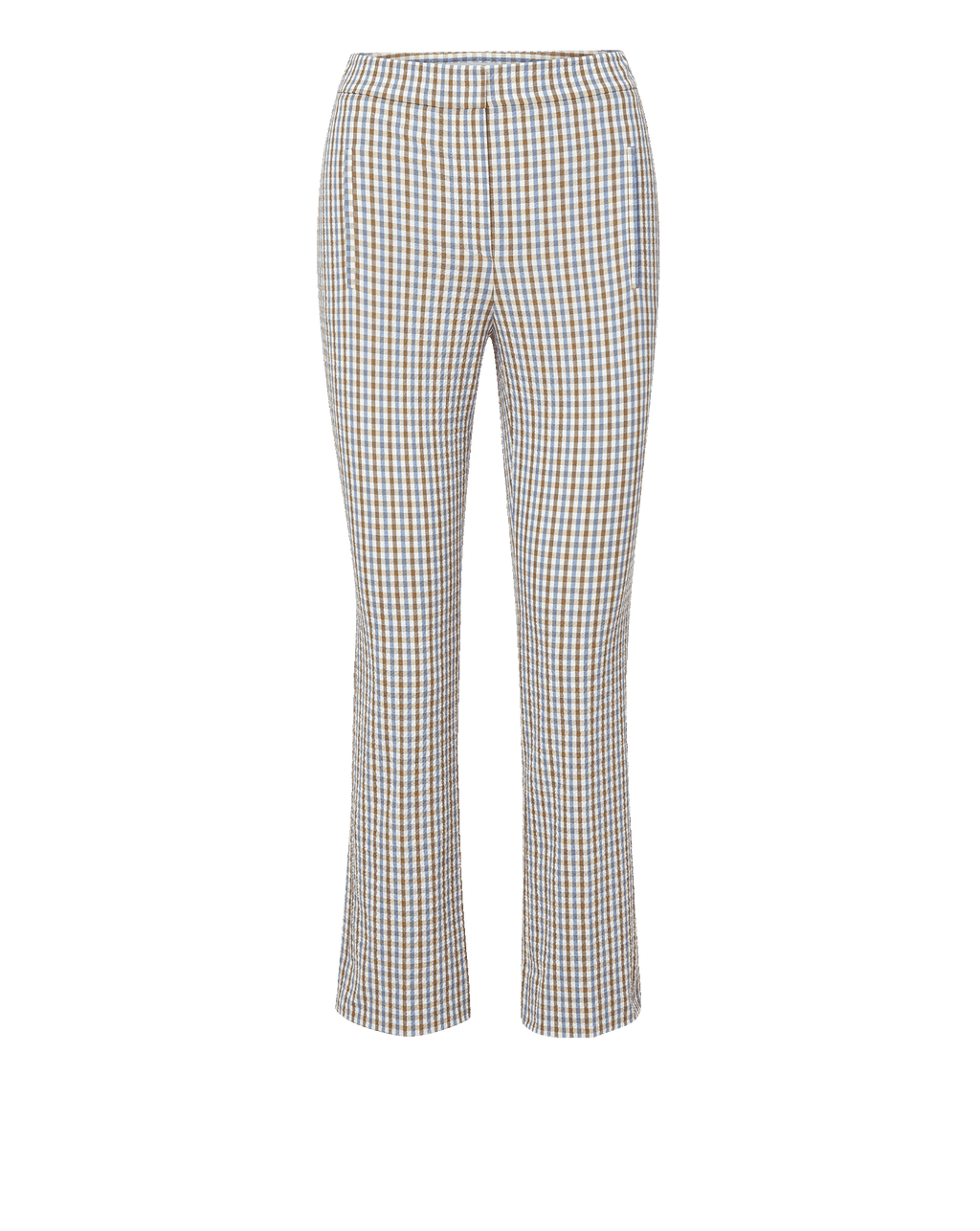 Veronica Beard White and brown plaid pants, flared leg.