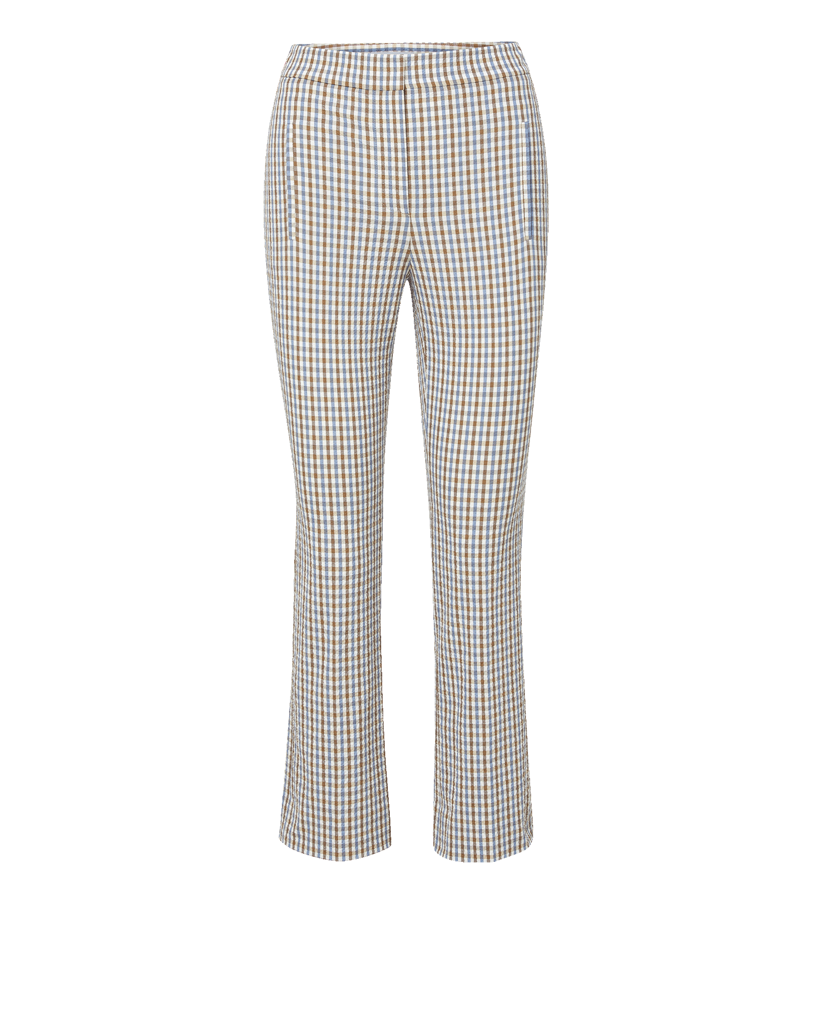 Veronica Beard White and brown plaid pants, flared leg.