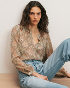 Veronica Beard Ashlynn Silk Blouse - Stone Khaki Multi