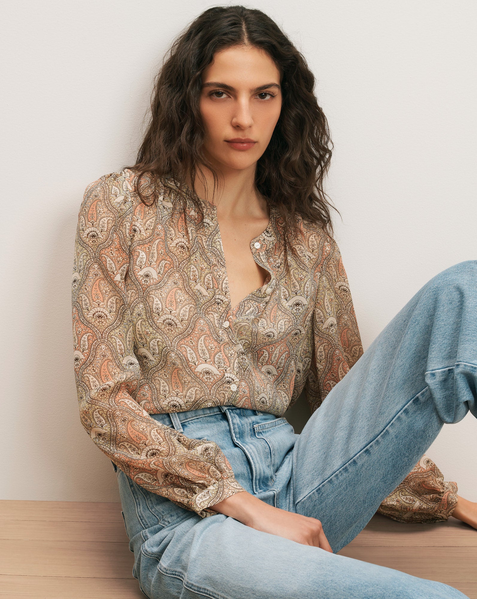 Veronica Beard Ashlynn Silk Blouse - Stone Khaki Multi