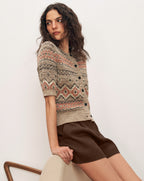 Veronica Beard Shana Cardigan - Stone Khaki Multi