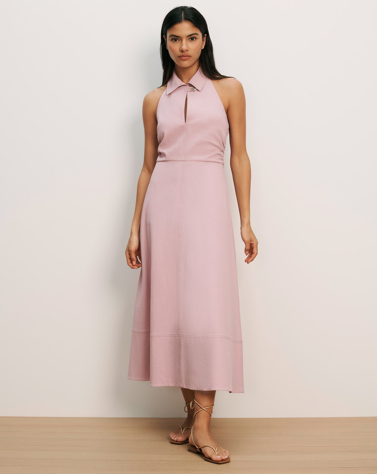 Mackey Seersucker Halter Midi Dress in Light Purple | Veronica Beard