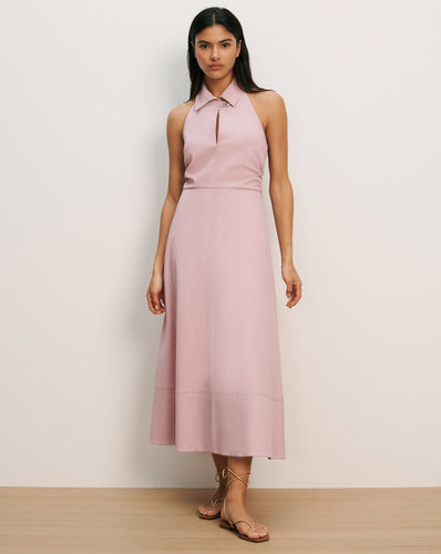 Veronica Beard Mackey Seersucker Halter Midi Dress - Pale Orchid Haze