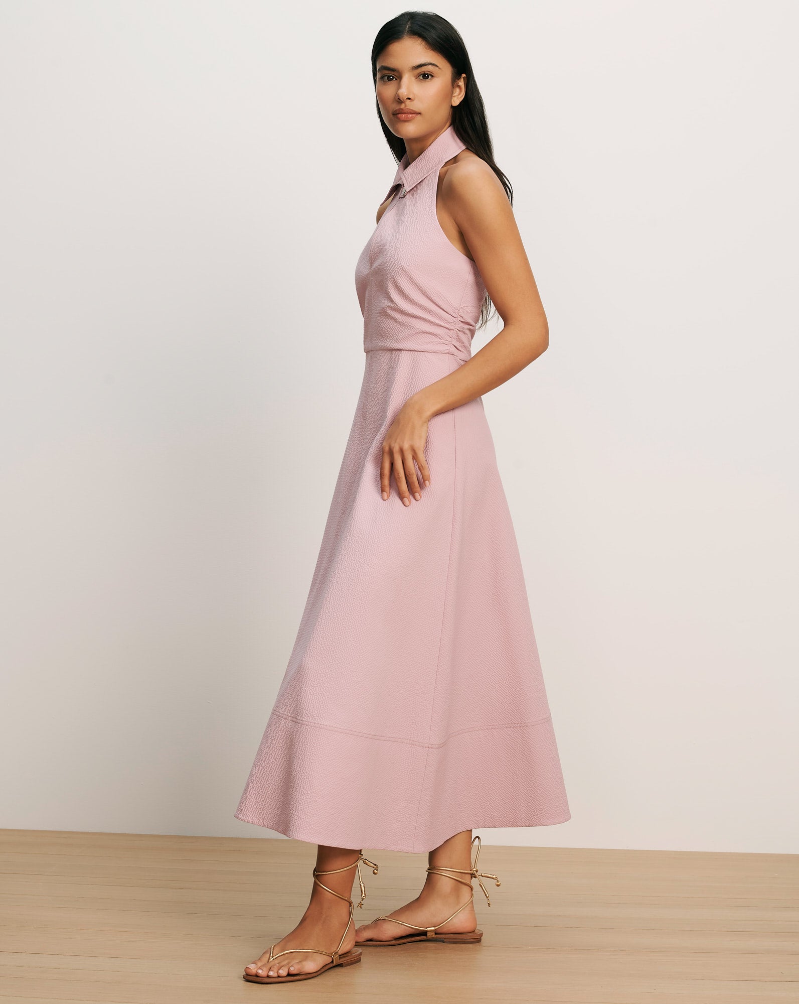 Veronica Beard Mackey Seersucker Halter Midi Dress - Pale Orchid Haze