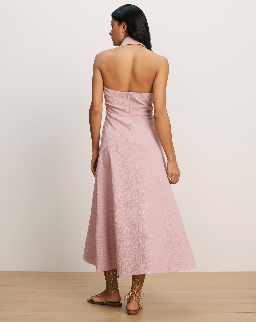 Veronica Beard Mackey Seersucker Halter Midi Dress - Pale Orchid Haze