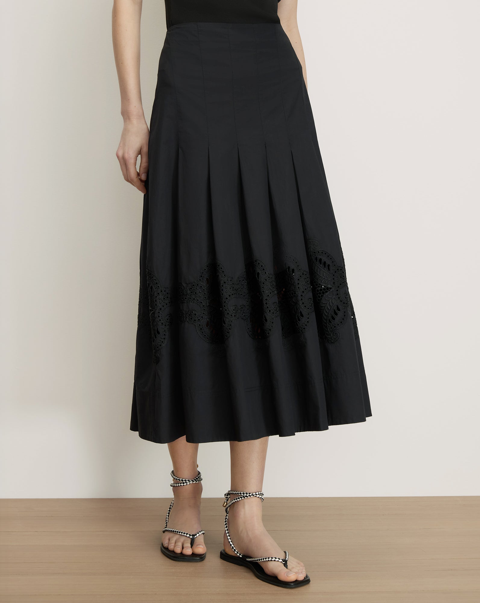 Fynnley Embroidered Midi Skirt in Black | Veronica Beard