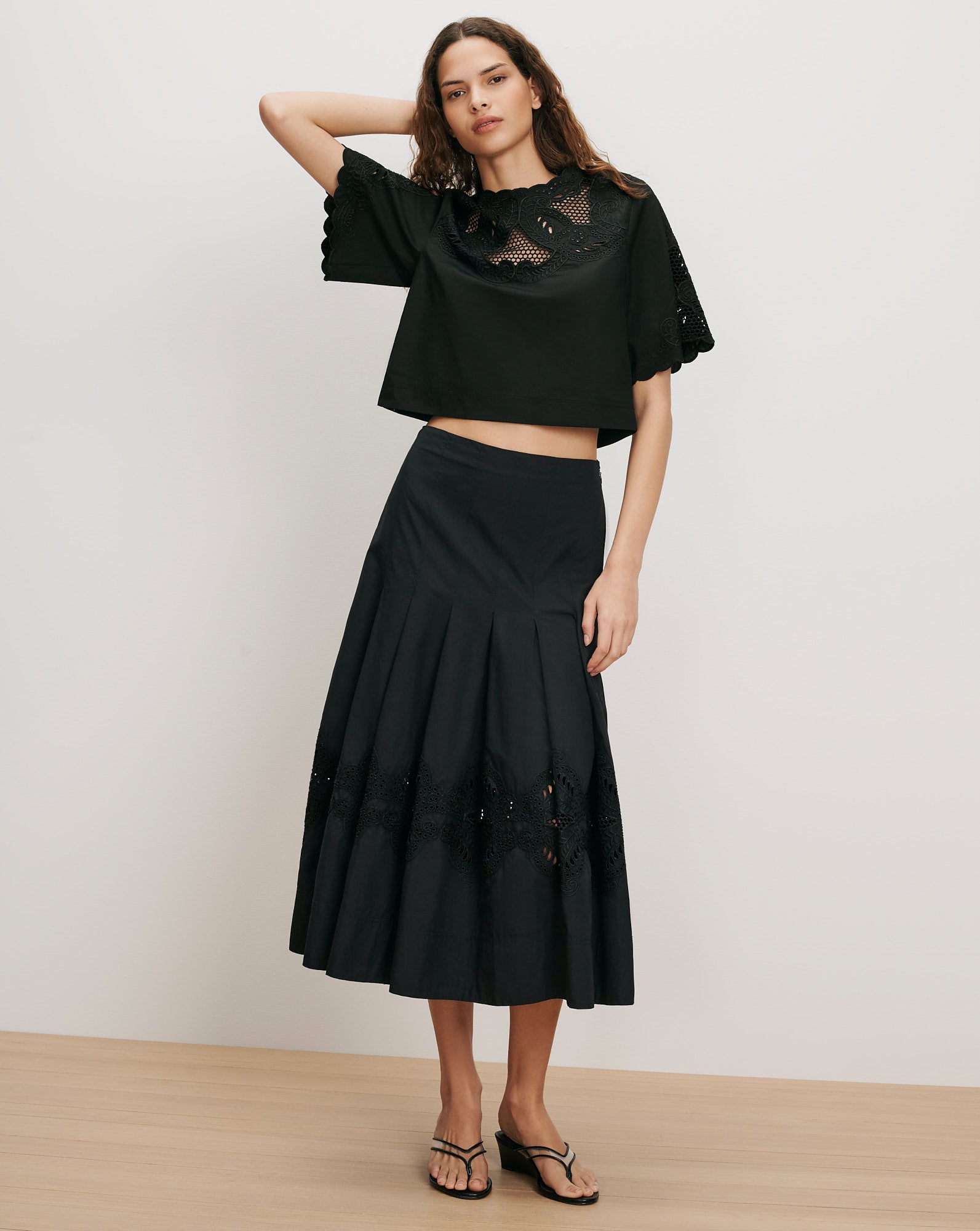 Veronica Beard Errol Embroidered Top - Black