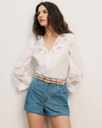 Veronica Beard Suniva Embroidered Shirt - White