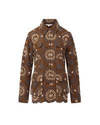 Veronica Beard Kiki Linen Eyelet Jacket - Deep Ochre Multi