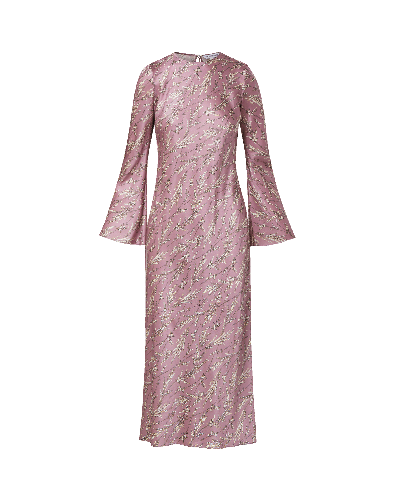 Veronica Beard Pink floral satin maxi dress with bell sleeves.