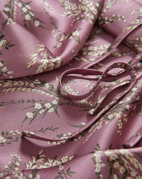 Veronica Beard Pink floral satin robe with tie closure