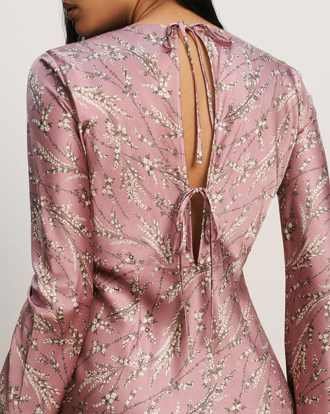 Veronica Beard Pink floral long-sleeve dress with back tie closure.