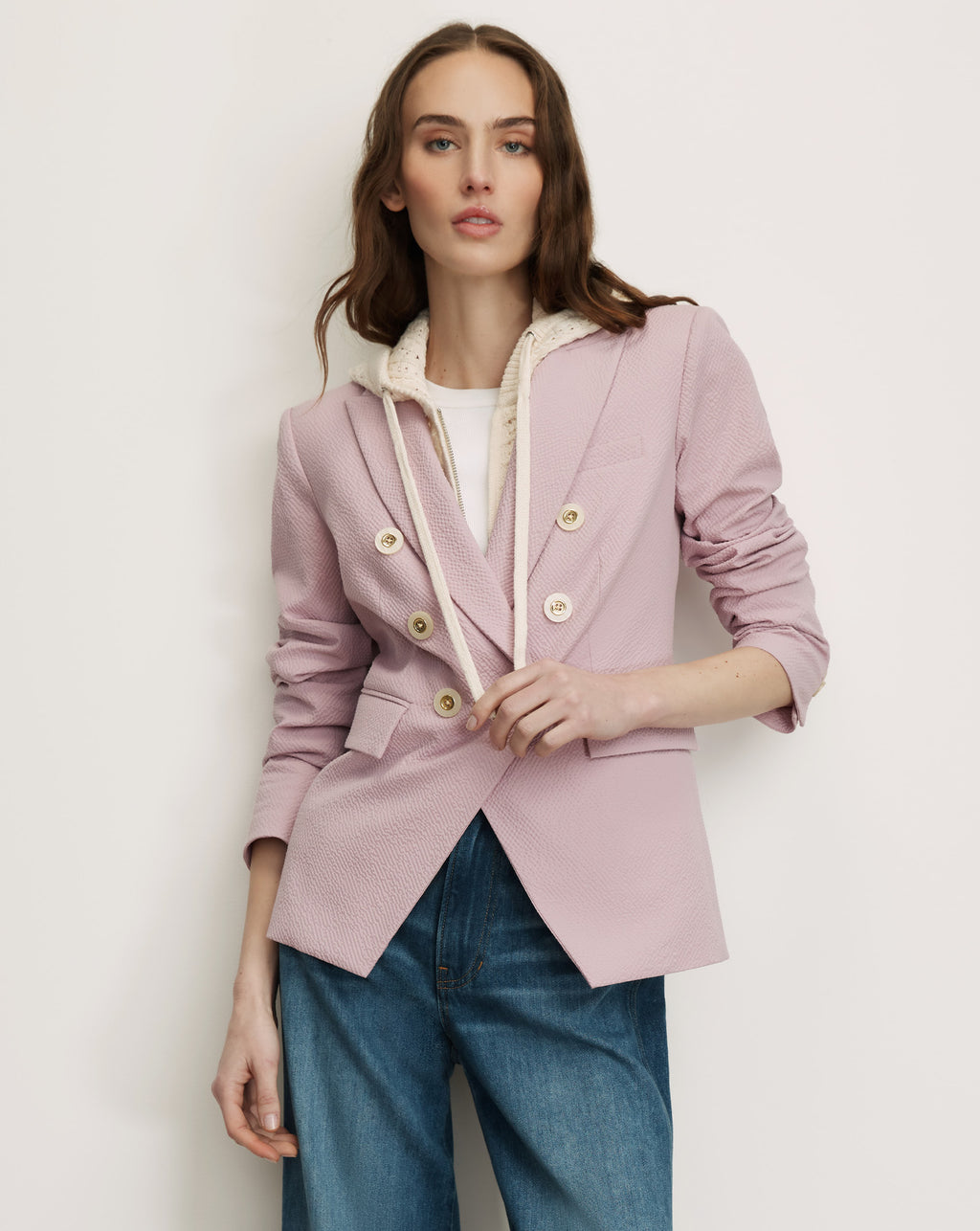 Veronica Beard Wickham Knit Hoodie Dickey - Ecru