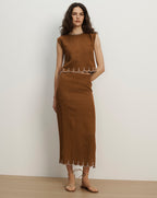Veronica Beard Malou Linen Midi Skirt - Deep Ochre