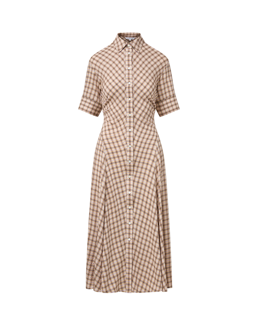 Veronica Beard Plaid midi shirt dress with short sleeves.