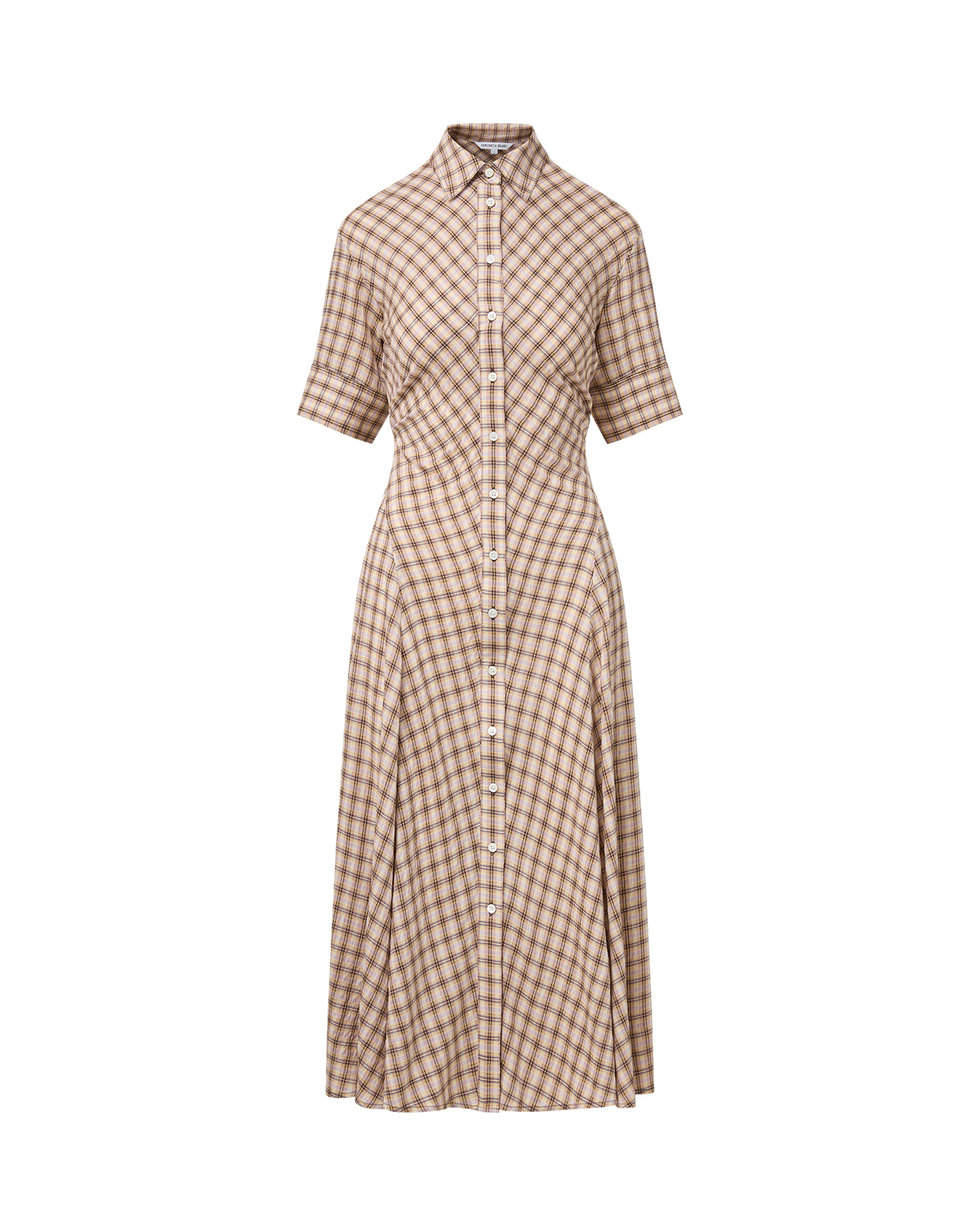 Veronica Beard Plaid midi shirt dress with short sleeves.