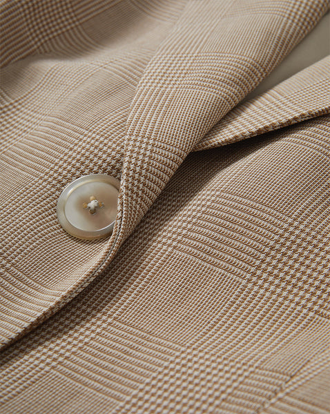 Veronica Beard Beige plaid blazer with a single button closure.