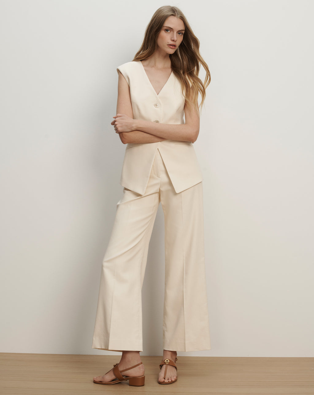 Veronica Beard Gillson Tailored Vest - Ecru